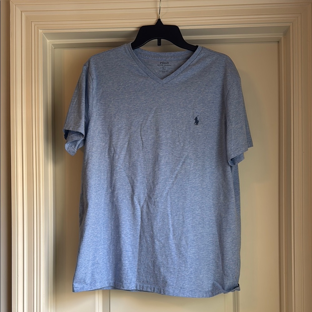 Polo by Ralph Lauren Men's Heather Blue V-Neck Tee